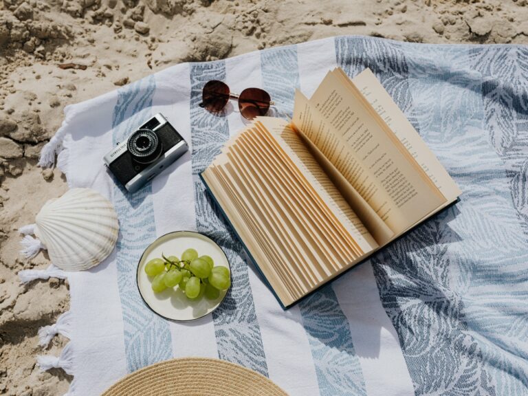 Auf dem Bild sieht man eine Muschel, eine Kamera, eine Brille und ein Buch zu liegen. Symbolisch soll dies für Entspannung und Leichtigkeit im Sommer, auch für Menschen mit Nahrungsmittelunverträglichkeiten sprechen.